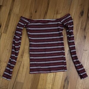 Hollister black red white striped off shoulder long sleeve